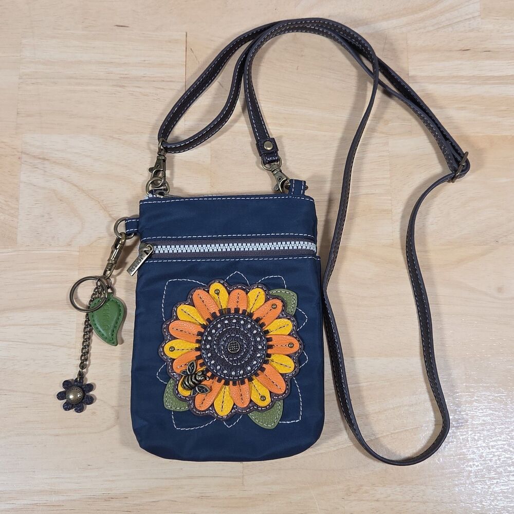 Chala Navy Blue Sunflower Bee Mini Small Crossbody Purse